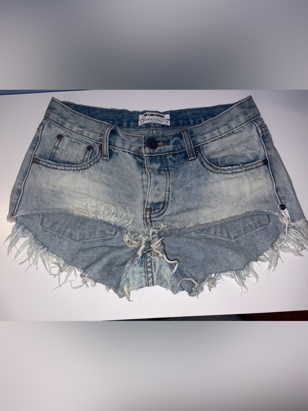 One Teaspoon Bonitas Light Wash Distressed Denim Cutoff Shorts Low Waisted